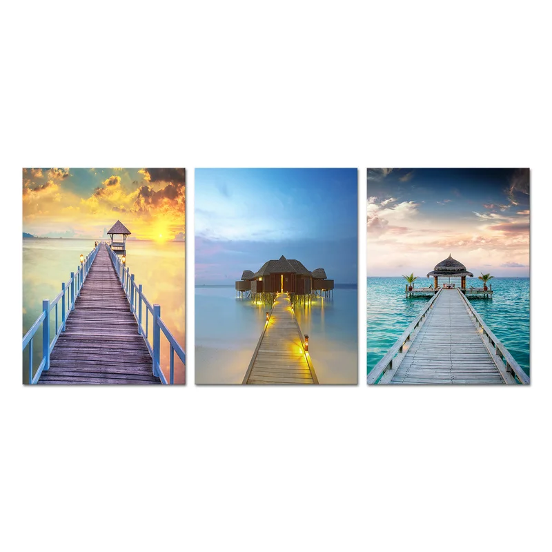 

Nature Scenery Wall Art Canvas Painting Wooden Bridge Sunset Landscape Picture Home Decor Poster and Print for Living Room