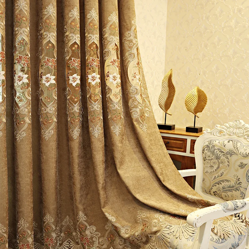 

2021 European Luxury Atmospheric Blackout Embroidered Curtains for Living Room Bedroom Study Blackout Curtains Customization