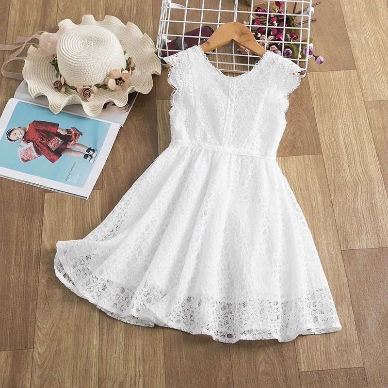 

3-7Y Summer Princess Infant Baby Girls Dress Sleeveless Solid Lace White Bowknot Kids Party Dress