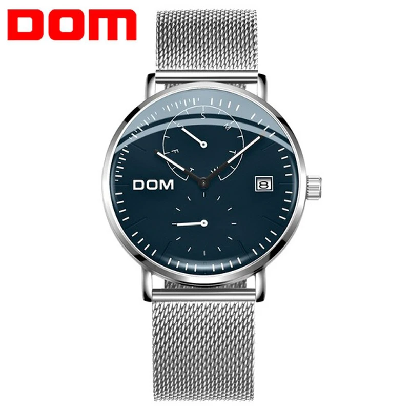 DOM новые синие повседневные с сетчатым ремешком модные кварцевые часы мужские