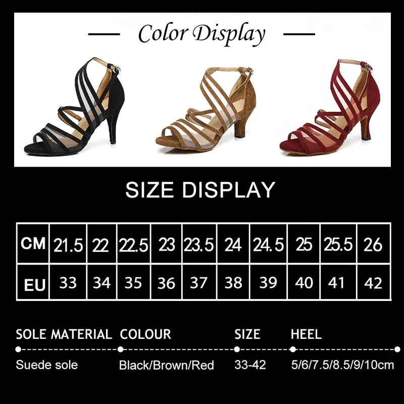 Latin Dance Shoes Ladies Girls Salsa Tango Shoes Indoor Dance Shoes Thin heel High Quality Suede Sole Ballroom Dancing Shoes
