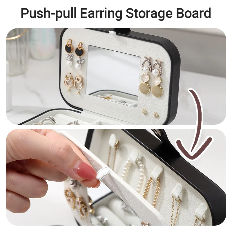 Casegrace Mini Travel Jewelry Organizer Box Double-Layer Girl Gift Storage Case Portable PU Leather Earrings Jewellery Organizer