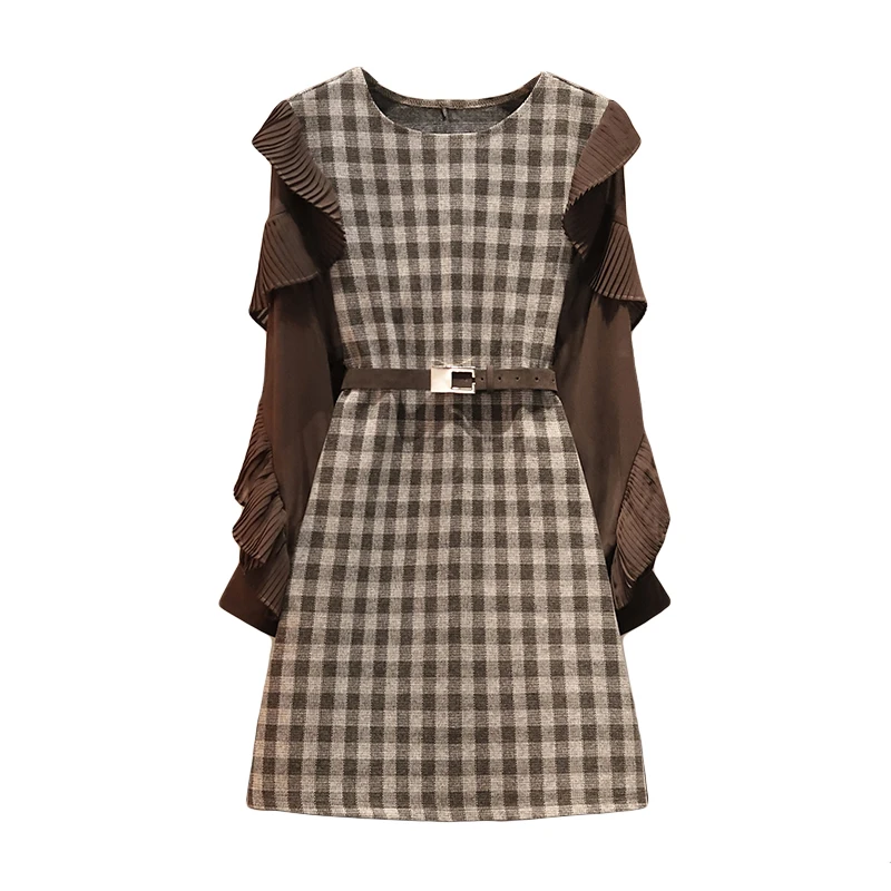 

Lattice Splicing Offic Vestido Festa Elegant Ruffles Ukraine Plus Size Dress Women Black Autumn New Style Women Clothes