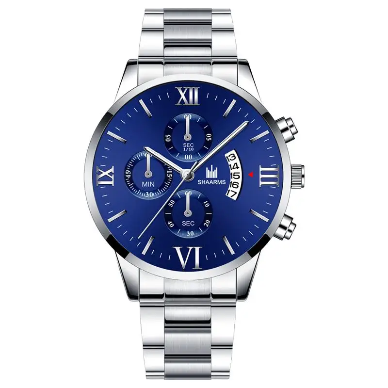 Silver Blue Модные мужские часы Топ бренд класса люкс кварцевые часы из нержавеющей стали мужские повседневные спортивные наручные часы Relogio Masculino - Цвет: Silver Blue
