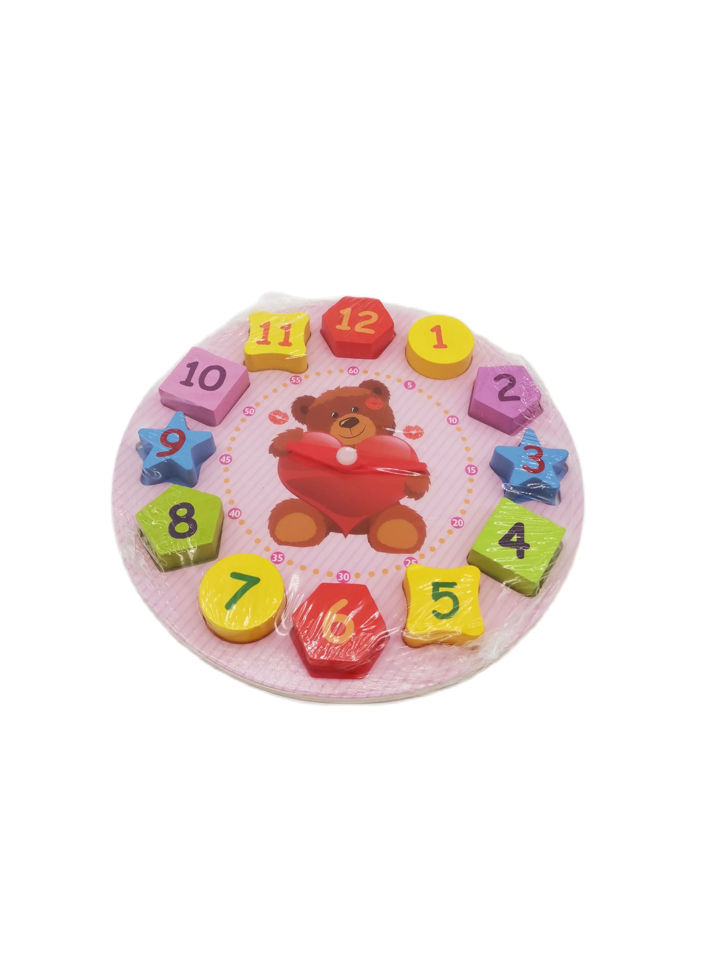 

Children Montessori Wooden Clock Toys Building Blocks Hour Minute Second Cognition Colorful Alarm For Kids Babies Preschool Game
