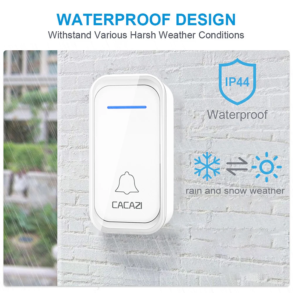 Беспроводной водонепроницаемый дверной звонок 1 кнопка 2 приемника 300 м пульт