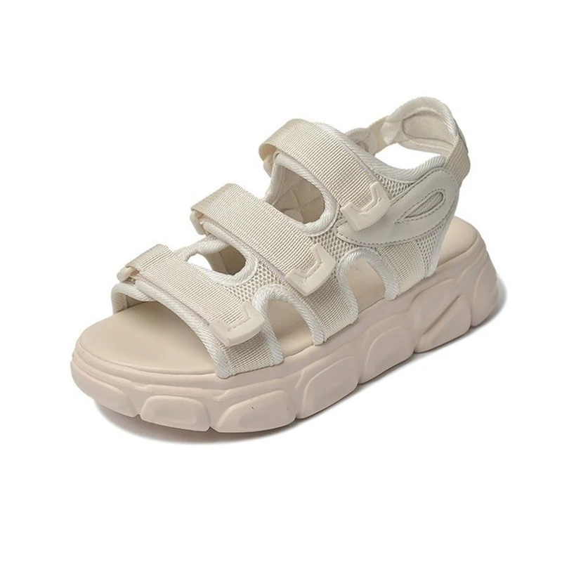 

Fashionable open-toed sports sandals black flat bottom wear Roman beach shoes 2020 women's thick bottom heightening shoes 35-40