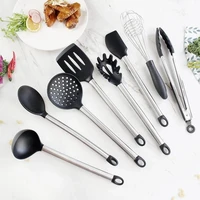 silicone kitchen utensils set cooking heat resistant non stick silicone utensil tool set with stainless steel handle bpa free