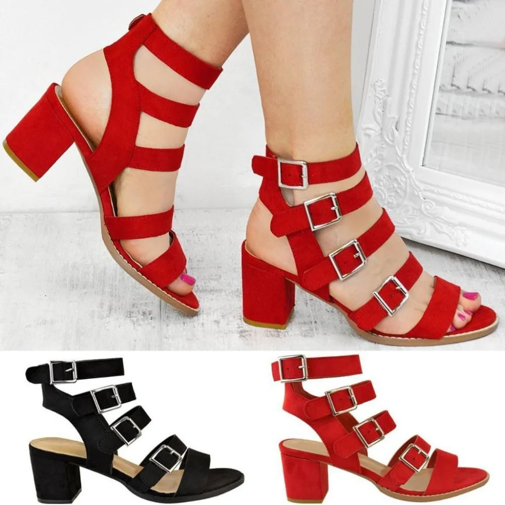 Женские летние сандалии с пряжкой на низком каблуке Обувь открытым носком