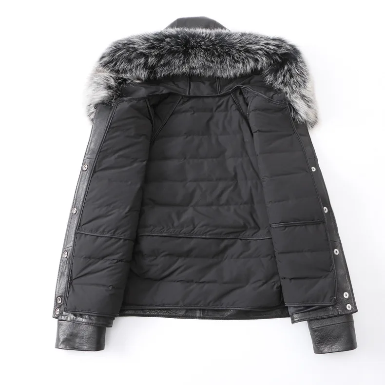Женский короткий пуховик из натуральной кожи корейский овчины с воротником