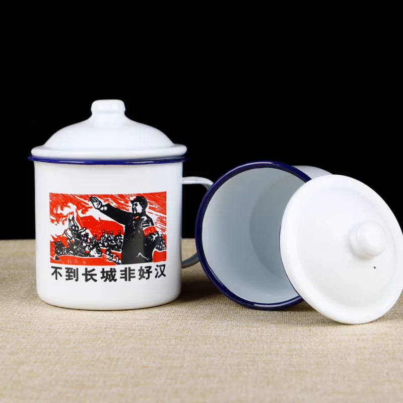 

Nostalgic with Lid Enamelled Cup Vintage Enamelled Cup Printed Logo Vintage Mug Creative Mug Wholesale