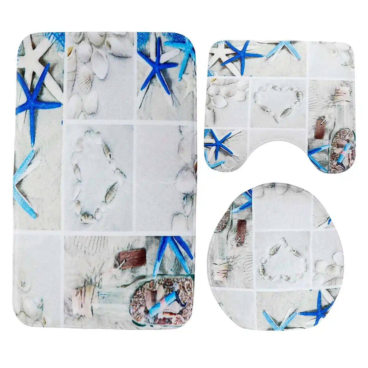 

3Pcs Bathroom Floor Carpet Non-Slip Pedestal Rug + Lid Toilet Cover + Bath Mat Set Absorbent Bathroom Rug Carpets 450x750mm