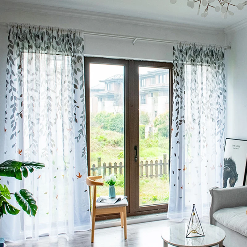 Modern Leaf Bird Printed Yarn Curtain Window Tulle Curtains For Living Room Kitchen Treatments Voile | Дом и сад