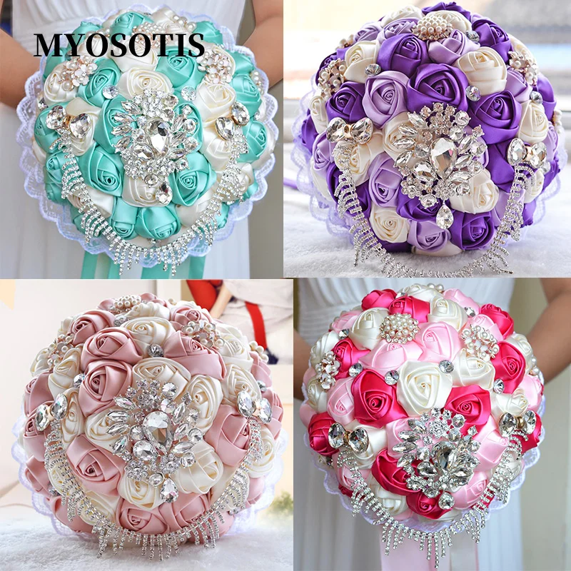 

9 colors Bridal Wedding Bouquet de mariage Crystal Bridesmaid Artificial Wedding Bouquets Flower Crystal buque de noiva