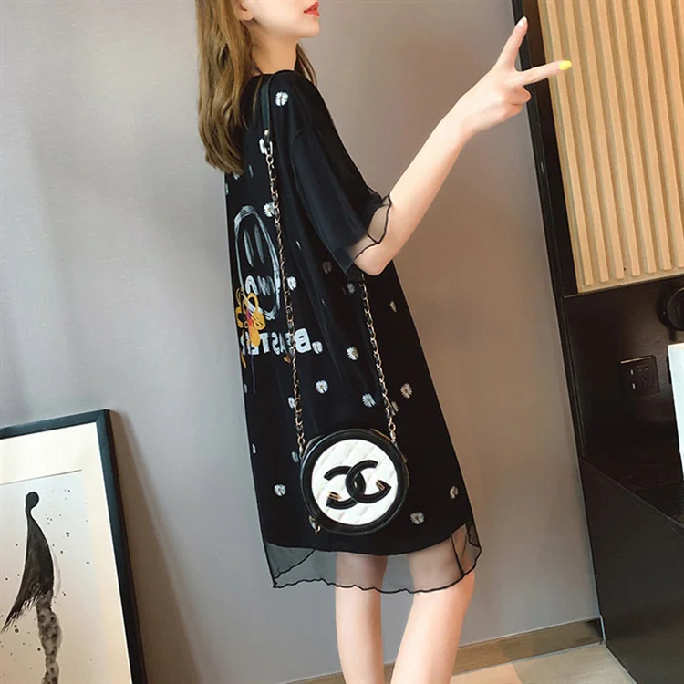 

Large women's 2021 summer new short sleeve T-shirt women's night market cotton mesh design top