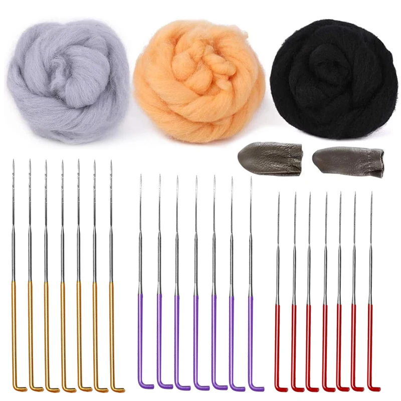 

Nonvor 3 Colors Handle Wool Roving Needle Felting Starter Kit Felting Fabric Materials Supplies Homemade Set Craft Supplies