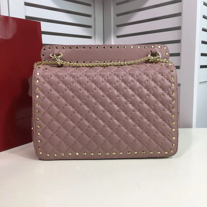 Pink Роскошный известный бренд мода Новая натуральная кожа овчины женская сумка наивысшего качества цепочка с заклепками клапаном женская сумка на плечо - Цвет: Pink