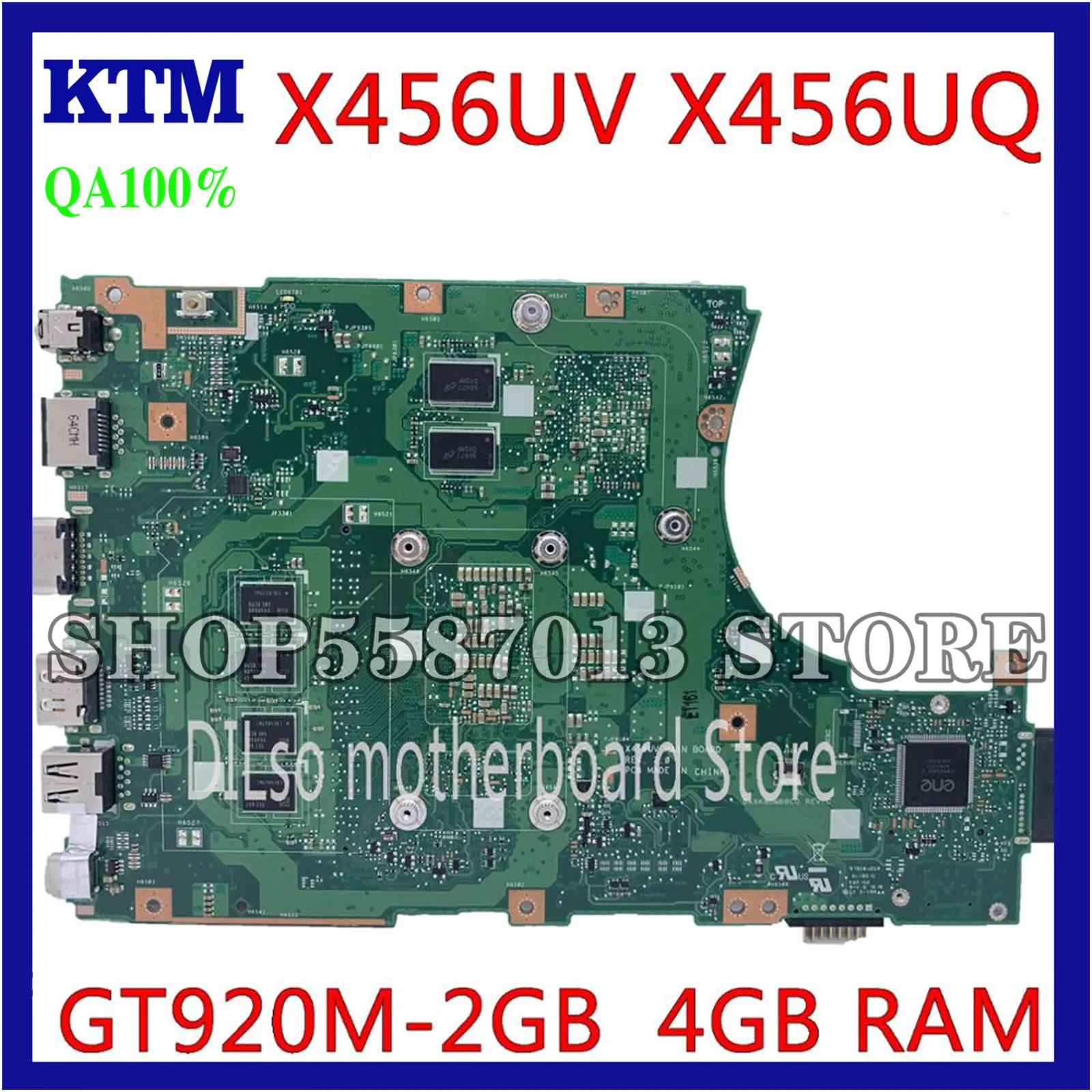 

KEFU X456UV Motherboard For ASUS X456U X456UJ X456UQ X456UB X456UF Laptop Motherboard i7-6500U GT920M DDR4 4GB original Test