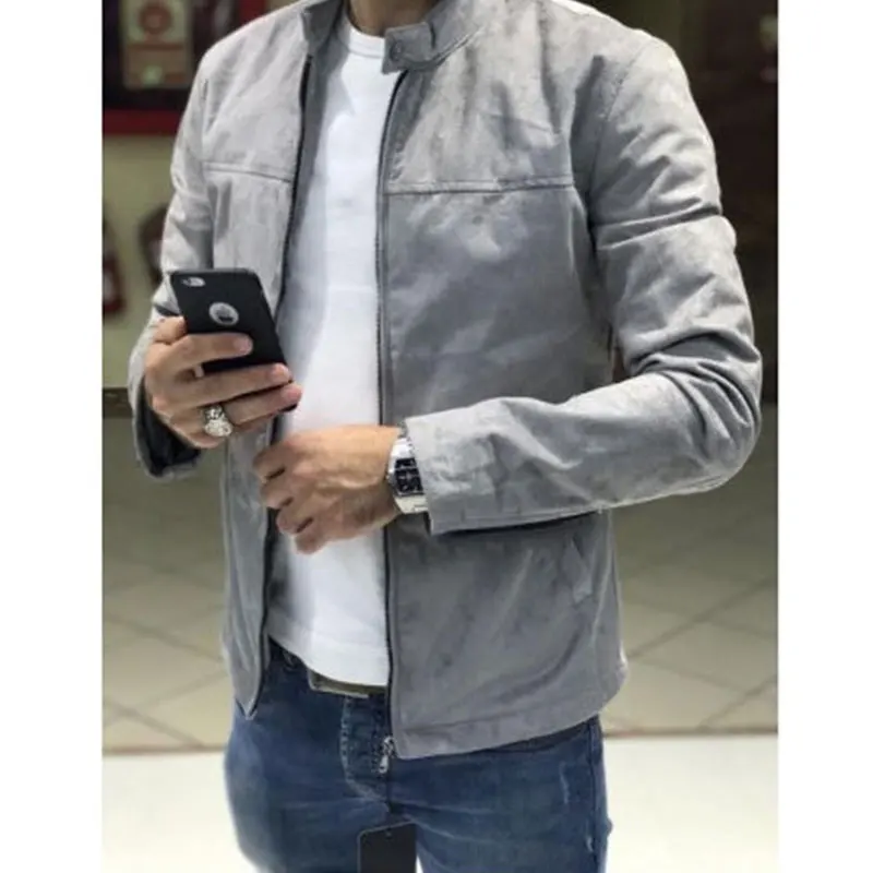 Мужская замшевая куртка темно-синяя однотонная повседневная из замши осень 2021 |