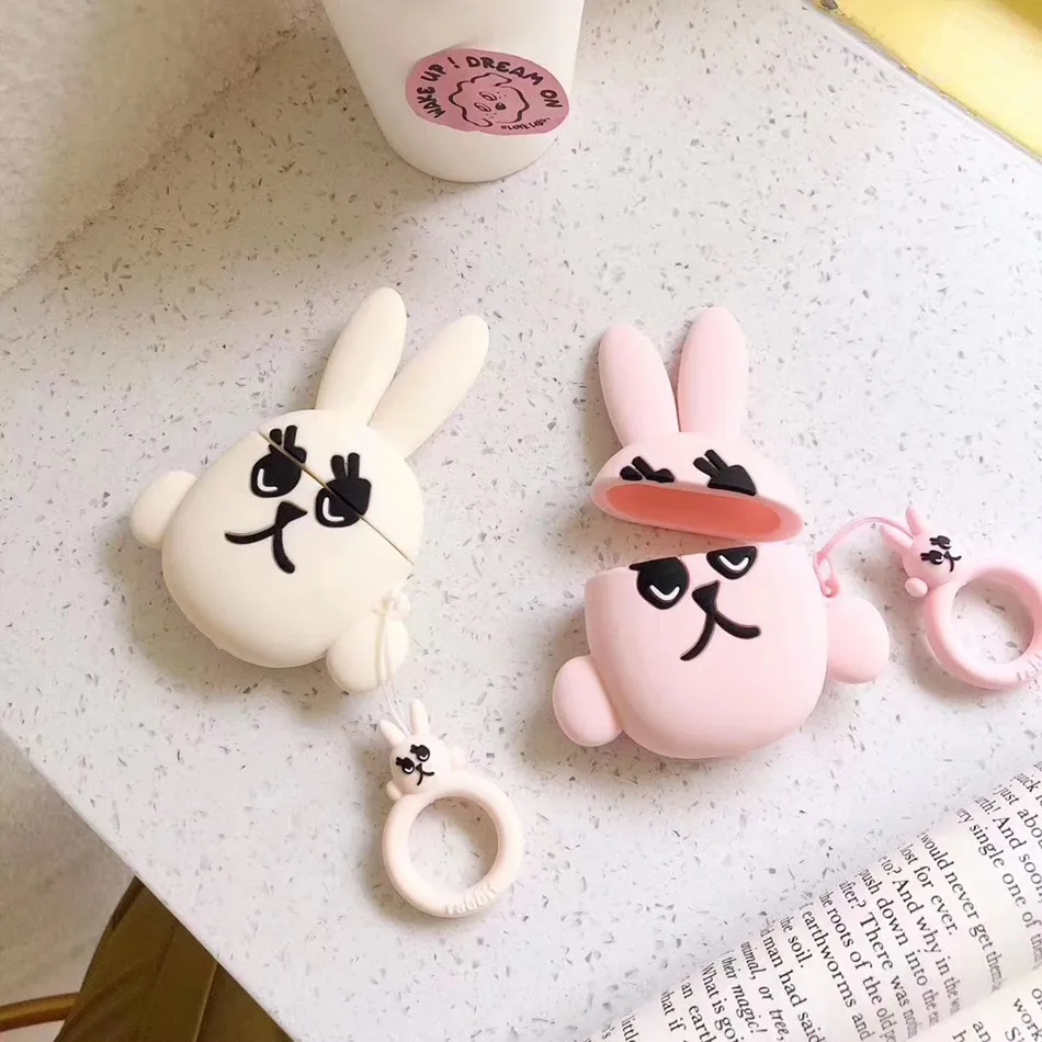 3D чехол для наушников s для AirPods, силиконовый чехол с милым мультяшным щенком для Apple Air pods 2, забавный чехол для наушников, кольцевой ремешок