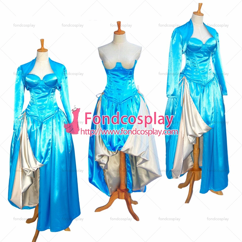 

fondcosplay sissy maid Sexy O Dress the Story Of O With Bra blue Satin Dress Cosplay Costume Custom-made[G603]
