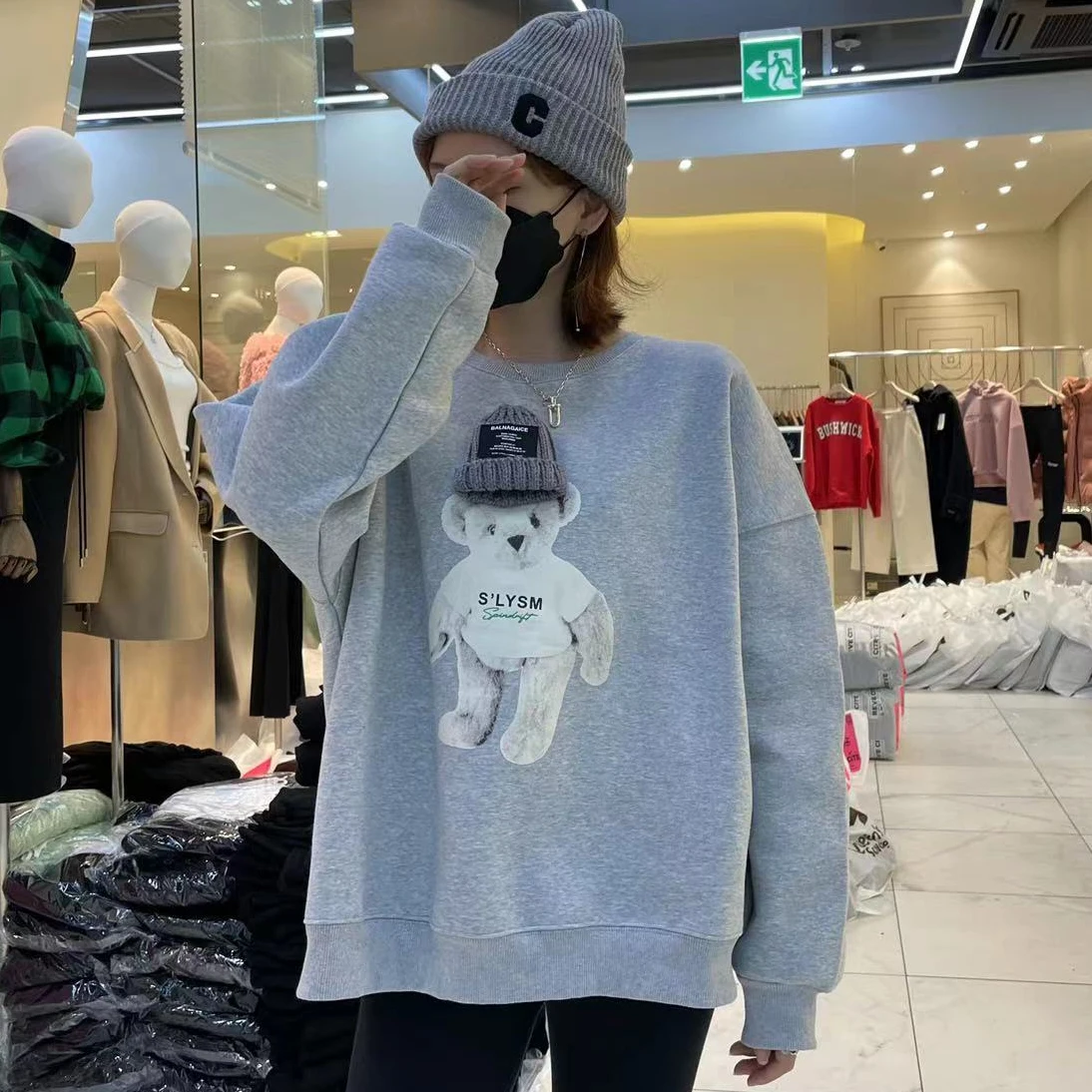 Осенние толстовки с капюшоном мультяшным медведем свитшоты Женская Корейская