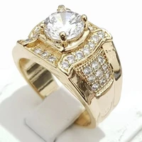 fashion golden crystal ring for men male jewelry engagement ring geometry rhinestone rings banquet wedding band jewelry