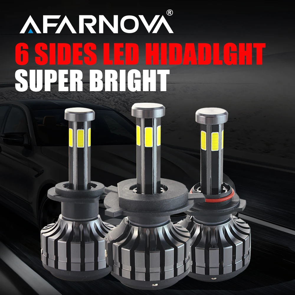 

Afarnova 90W Auto High Low Beam 6 Side H4 Led Car Headlight H7 H8 H11 9005 9012 9007 H13 Turbo LED 6500k White 360 Headlamp Bulb