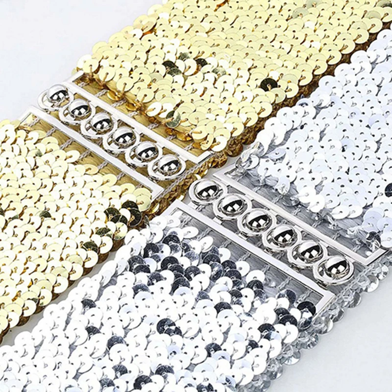 

SANWOOD Romantic Female Charms Waistband Sparkling Sequins Elastic Belts for women Casual Stretch Wide Belt 2019 Fashion New