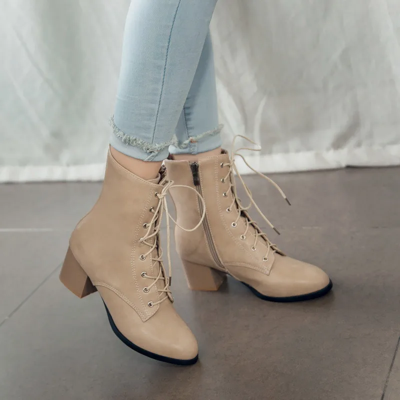 

ASUMER 2020 Newest fashion ankle boots women round toe lace up zip high heels short boots woman dress shoes ladies office shoes