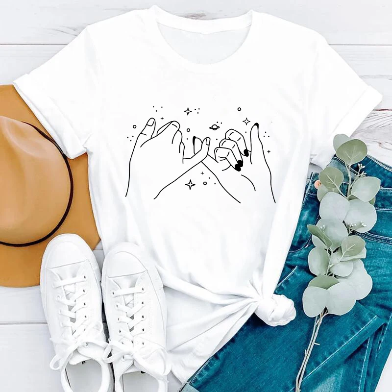 

T-shirts Women 2022 Finger Print Casual 90s Fashion Trend Summer Clothes Female Tee Shirt Graphic Tshirt Top Ladies T-shirt