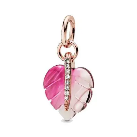 

Genuine 925 Sterling Silver Charms Pink Murano Glass Leaf Pendant Beads Fits Women pandora Bracelets & Necklace Diy Jewelry