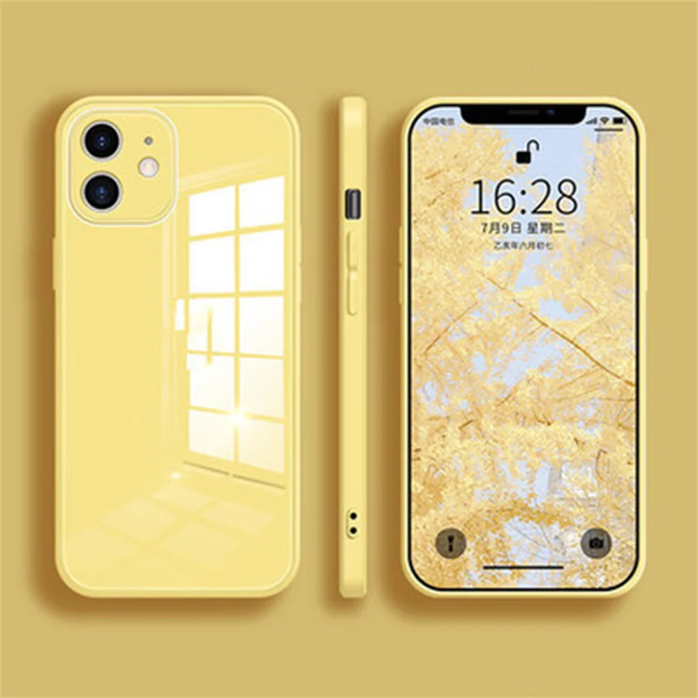

Square Liquid Tempered Glass phone case For iPhone 11 Pro max 12 mini SE 2020 Cases For X Xs max XR 7 8 plus Silicone cover