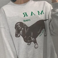 casual women sweatshirt funny cute dachshund dog letter print pullover jacket female retro oversized jumper sudaderas clothes