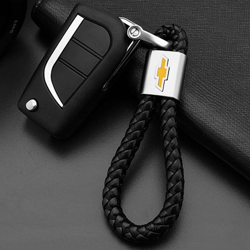 

Leather Car Logo Keychain Handwoven Rope Keyring Accessories Men Women Gifts For Chevrolet Cruze Camaro Lacetti Captiva Colorado