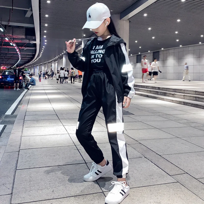 Крутая одежда для больших девочек пальто на молнии ночной яркий черный комплект