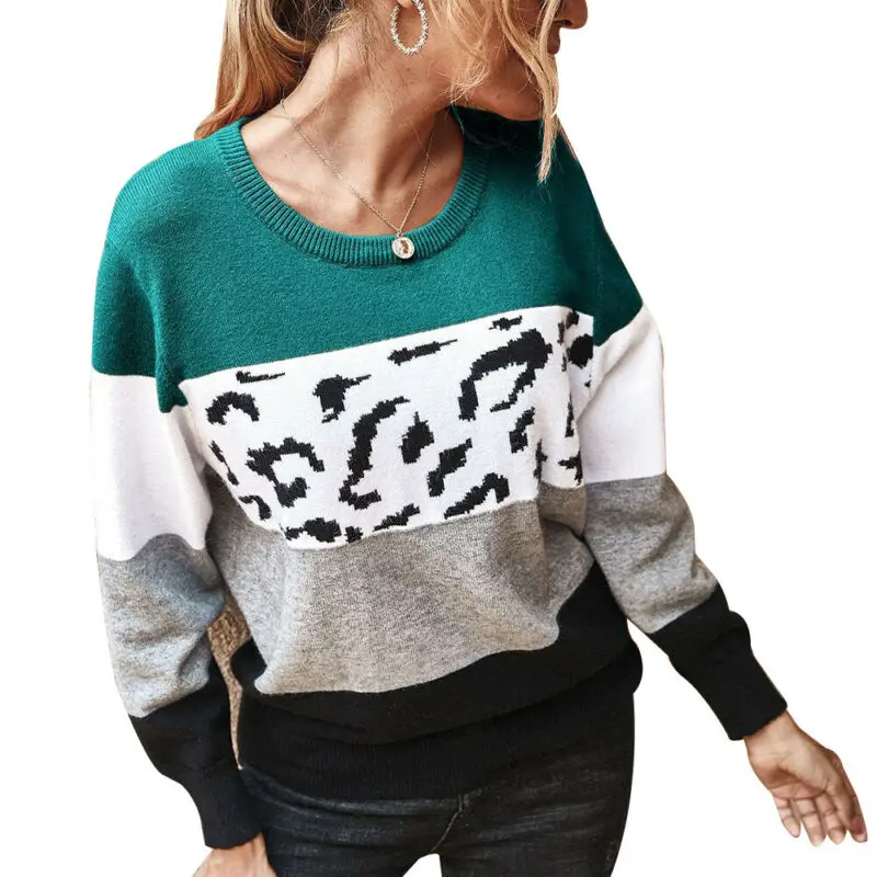 

Autumn Winter Womens Loose Matching Ladies Round Neck Long-sleeved Sweater Tops