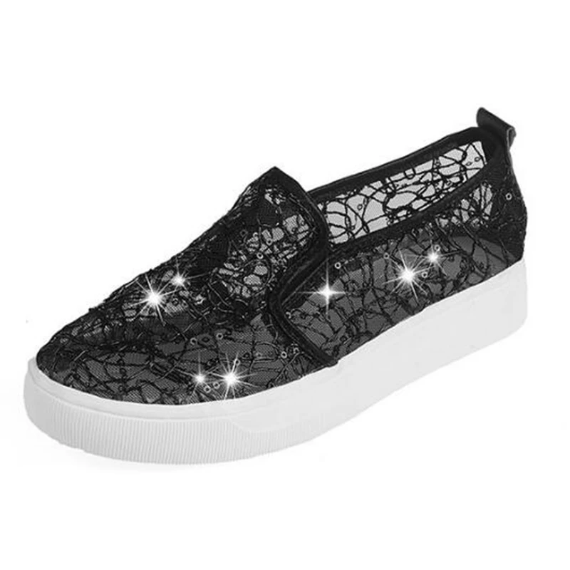 Женские дышащие кроссовки с кружевом COVOYYAR блестящие туфли на платформе сетчатые