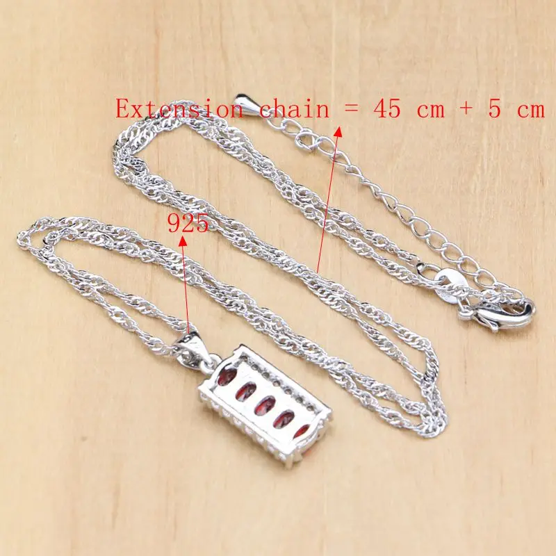 luxury Silver 925 Jewelry Sets Red Cubic Zirconia White Crystal Bijoux Kits For Women Earrings/Pendant/Necklace/Rings/Bracelet | Украшения