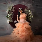 Красивые кораллово-красные обернутые Цветочные гофрированные Свадебные платья для беременных Сексуальная фотография с искусственными бальными платьями на заказ