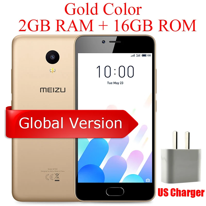 Meizu M5c, 2 Гб ОЗУ, 16 Гб ПЗУ, 4G LTE, мобильный телефон, четыре ядра, процессор 5,0 дюймов, экран 7280*720, flyme os, bluetooth - Цвет: Gold 2GB 16GB