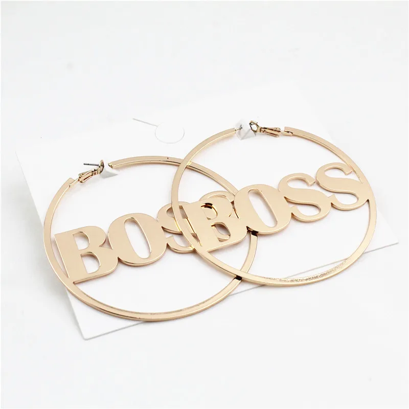 BOSS Новые стильные большие YAS серьги королевы для женщин хип-хоп золотой цвет металл большая буква Босс обруч серьги вrincos Бижутерия Аксессуары - Окраска металла: BOSS