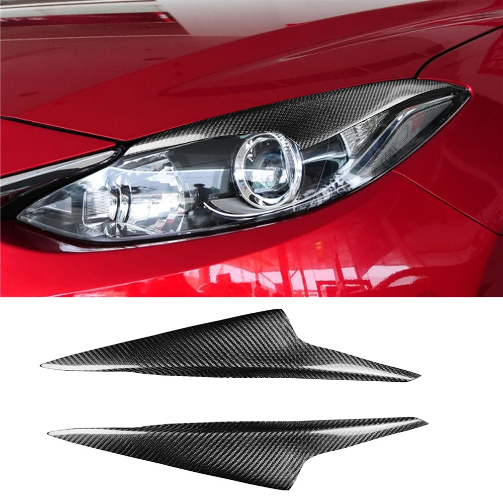 Real Carbon Fiber Front Headlight Eyelids Eyebrow Decorative Cover for Mazda 3 Axela 2016 2017 Exterior Car Accessories