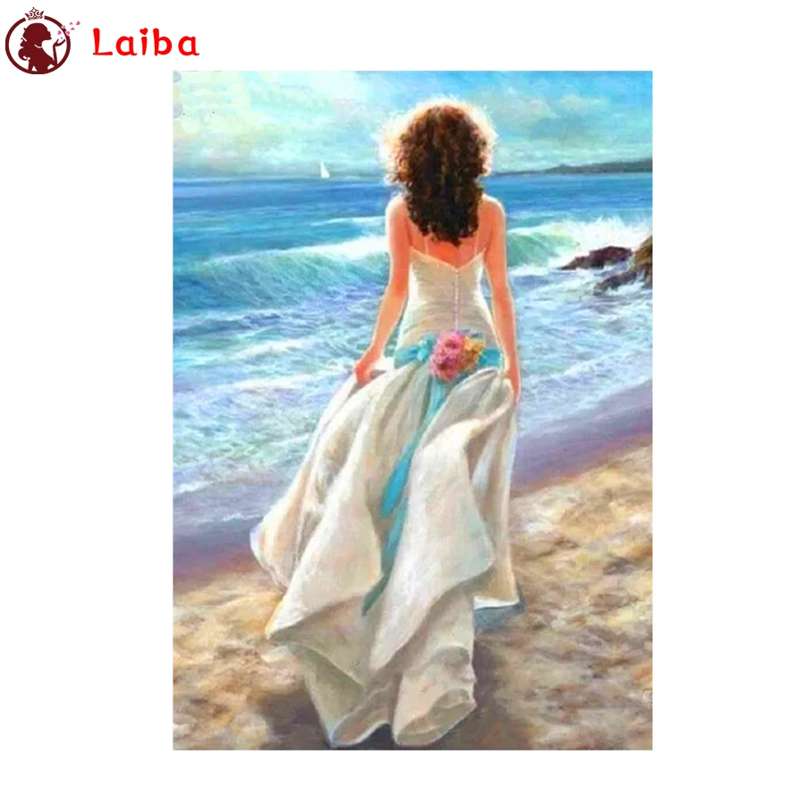 

DIY round square diamond embroidery Abstract art, back view of sexy woman on beach pattern cross stitch kits 5d diamond painting