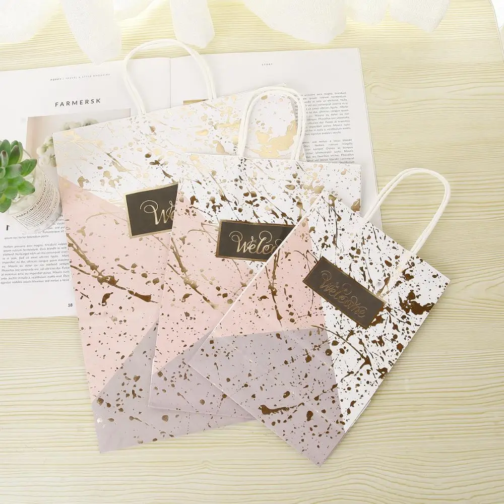 Добро пожаловать напечатанные свадебные подарочные пакеты с ручками крафт