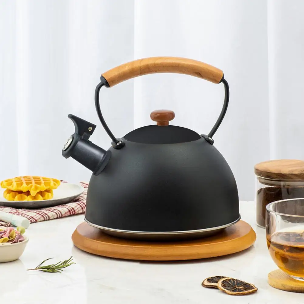 

Matte Black Stainless Steel Whistle Kettle Teapot Wooden Handle Heat Resistance Gas Stove Induction Cooker Water Kettle Tea Pot