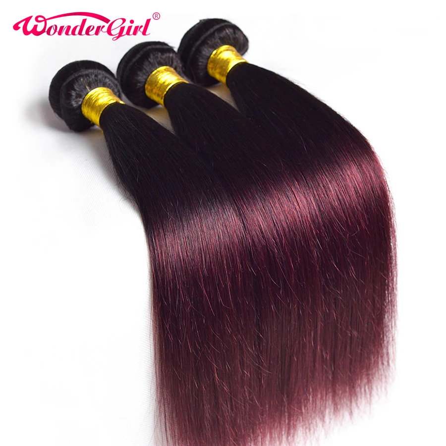 Wonder girl Ombre прямые волосы пряди 1B 99J/бордовый двухцветные бразильские волнистые не