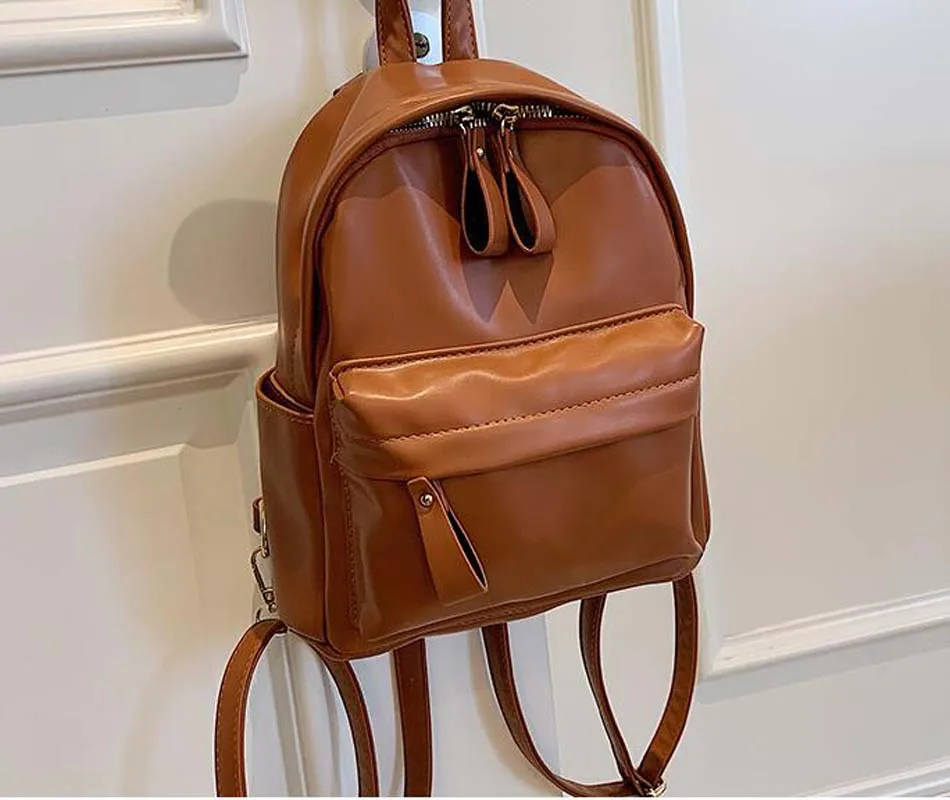 

Free Shipping New Women's High Quality Pu Leather Double Shoulder Bags Solid Zipper Small Backpack Girls Leisure School Bag