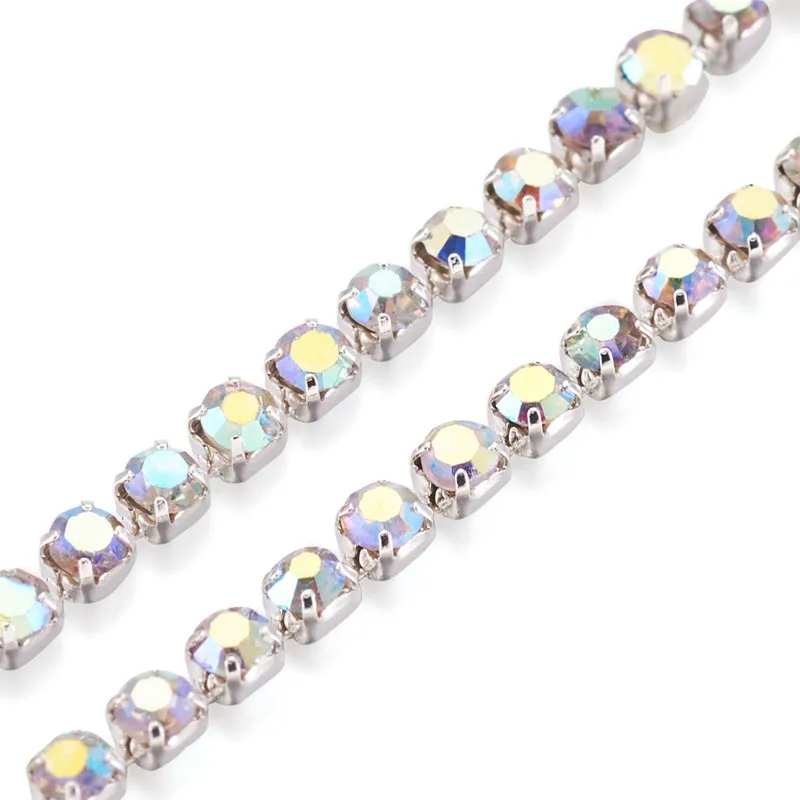 2/2.6/4mm 10yards/roll Brass Rhinestone Strass Metal Chains for Jewelry DIY Making Findings, Rhinestone Cup Chains Crystal AB