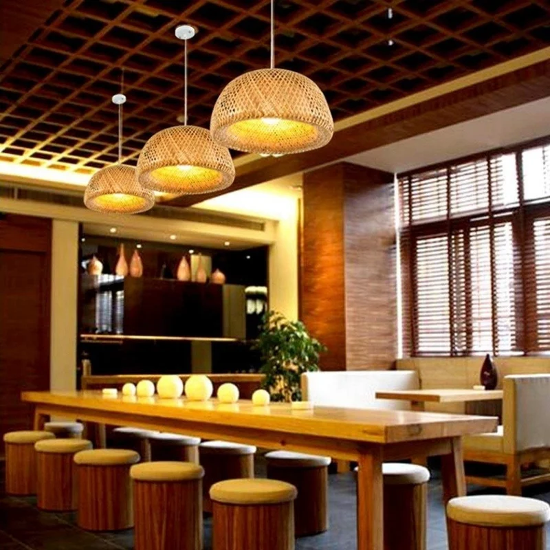 

Bamboo Wicker Rattan Lampshade Hand-Woven Double Layer Bamboo e Lampshade Asian Rustic